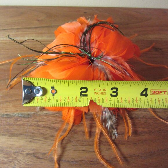 feather flower hair clip or brooch Fascinator hand made by ME! Orange (446B) - Picture 3 of 5